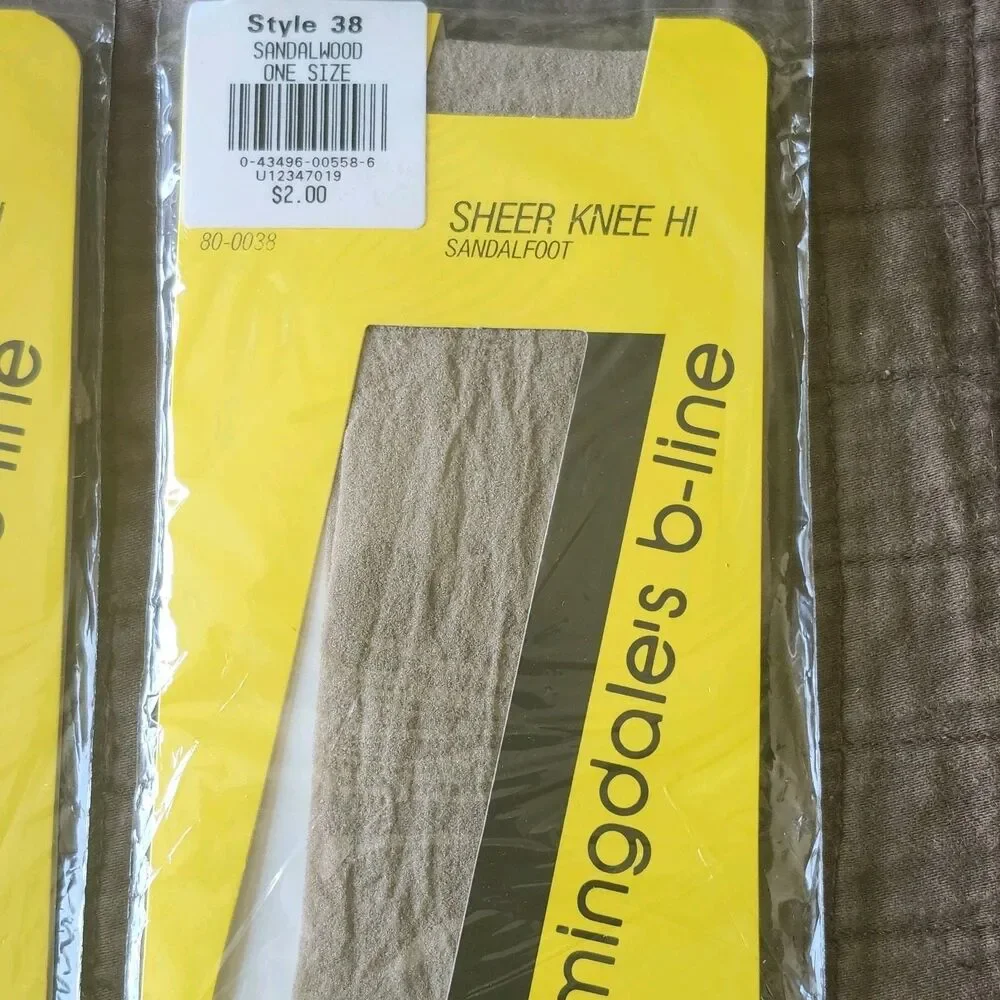 2 Bloomingdales B-Line Nylon Stockings Knee Hi Sandlewood Color Style 3B